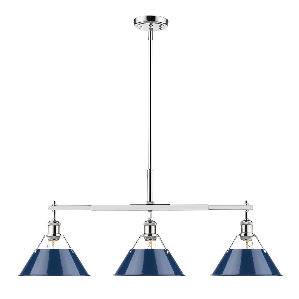Orwell 3-Light Linear Pendant in Chrome with Matte Navy