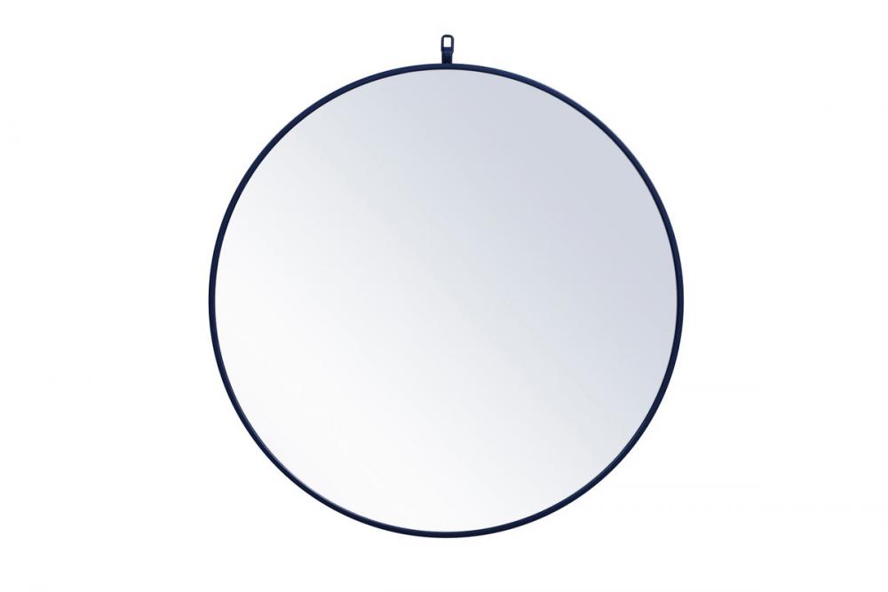 Metal frame round mirror with decorative hook 32 inch Blue