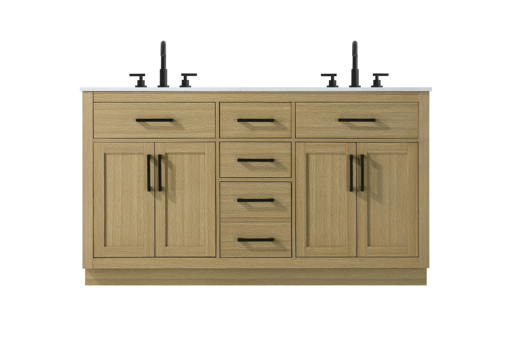 Alden 60 inch Double Bathroom Vanity in Honey Brown