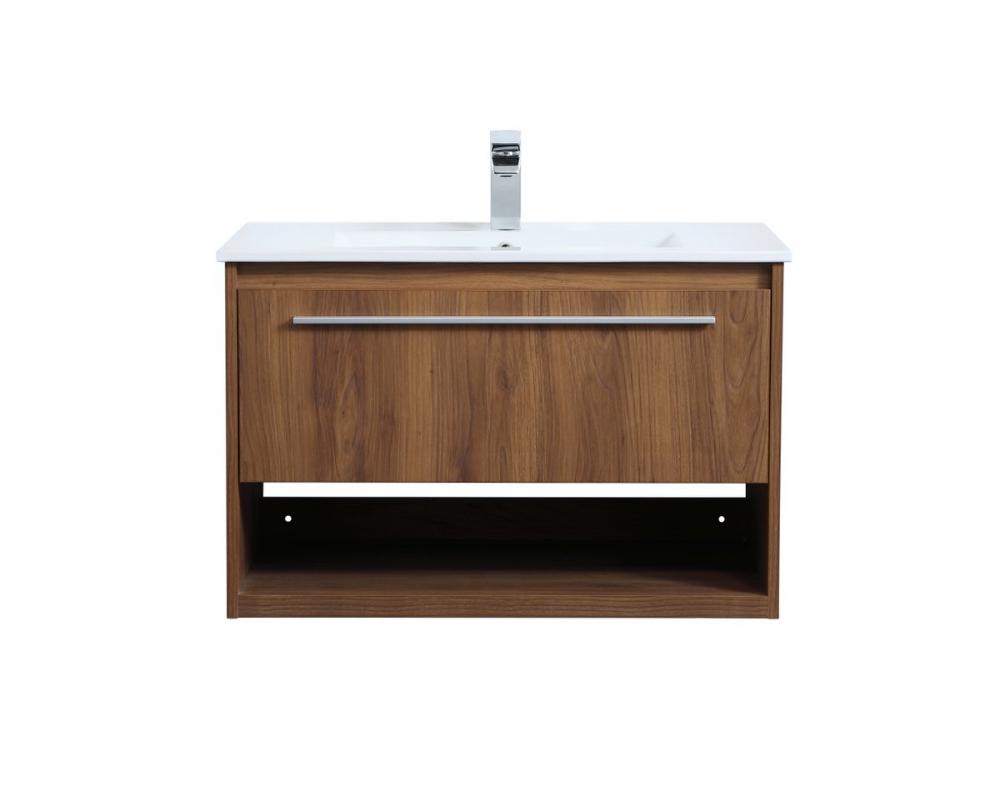 30 inch Single Bathroom Floating Vanity in Walnut Brown