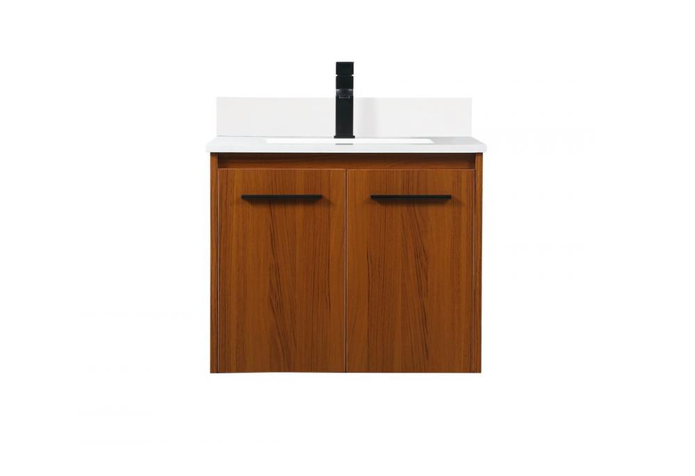 24 inch Single bathroom vanity in teak with backsplash